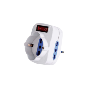 Adattatore rotante spina 16A 2 Prese 2P+T 10/16A bipasso+1 Presa bipasso/schuko MKC con interruttore