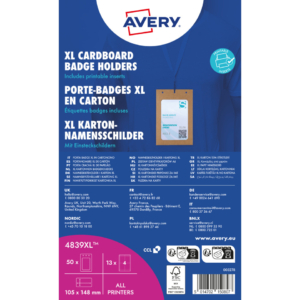 Porta badge Avery A6 in cartoncino certificato FSC® - inserti in carta inclusi - 4839XL (conf.25)