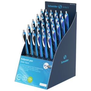 Espositore 30 penne a sfera a scatto ricaricabili Schneider Slider Rave tratto XB - colori fusto blu/nero -