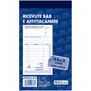 Blocchi ricevute B&B e affittacamere O.C.L. 25x2 copie - 9,9x17 cm - 0245 (conf.10)