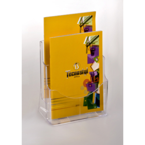 Porta brochure/cataloghi da banco in PS trasparente Tecnostyl A4 due tasche LH002