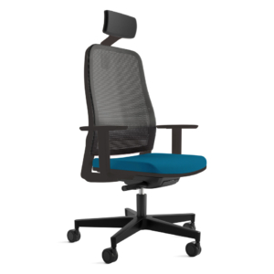 Seduta semi-direzionale schienale in rete nero con braccioli e poggiatesta Unisit Titan sedile tessuto Chili blu