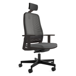 Seduta semi-direzionale schienale in rete nero con braccioli e poggiatesta Unisit Titan sedile tessuto Chili grigio