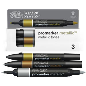 Pennarelli Winsor&Newton Promarker doppia punta fine-scalpello 2,5-0,5mm - colori metallici - 0290186 (conf.3)