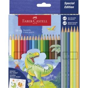 Matite colorate Faber-Castell fusto esagonale 18 Classic dinosauro + 6 Metallic - 111222 (conf.24)