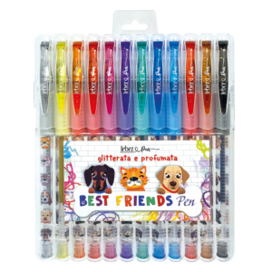 Penne gel glitter con cappuccio e inchiostro profumato Lebez Animals Soft Grip - colori assortiti - 81186 (conf.12)