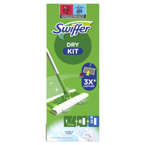 Starter Kit catturapolvere Swiffer Dry verde - scopa + 8 panni DRY + 3 panni WET - PG264 (conf.12)