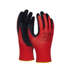 Guanti da lavoro Donau Safety in poliestere rosso e lattice ruvido nero sul palmo Tg. 10 - 32021121-10 (conf.12)