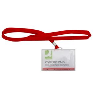 Portabadge rigido in PP 94x60 mm con cordoncino rosso - KF03303 (conf.50)