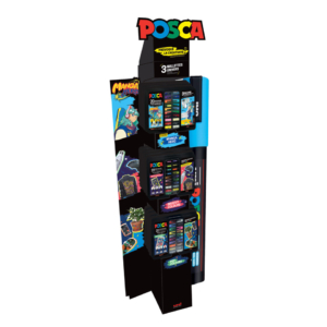 Kit espositore 12 metal case da 20 pennarelli a tempera UniPosca in colori assortiti - collezioni Manga hero, Groovy colours e Pop colours