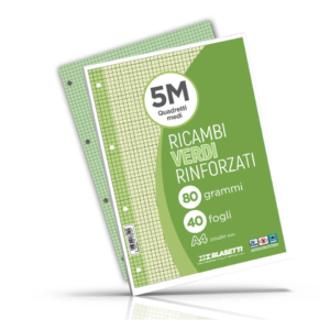 Ricambi rinforzati colorati Blasetti per quaderni ad anelli A4 80g/m² - 40 fogli - quadretti 5mm - verde - 7814