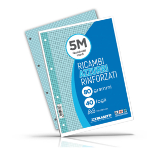 Ricambi rinforzati colorati Blasetti per quaderni ad anelli A4 80g/m² - 40 fogli - quadretti 5mm - azzurro - 7808