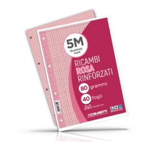 Ricambi rinforzati colorati Blasetti per quaderni ad anelli A4 80g/m² - 40 fogli - quadretti 5mm - rosa - 7805