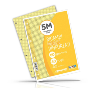 Ricambi rinforzati colorati Blasetti per quaderni ad anelli A4 80g/m² - 40 fogli - quadretti 5mm - giallo - 7811