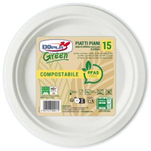 Piatti piani in polpa Dopla Green Pfas Free bianco - Ø 220 mm - 07901 (conf.15)
