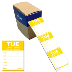 Etichette rimovibili per tracciabilità alimentare giornaliere Avery 40x56 mm - mar/giallo - DLDTUEREV-500 (conf.500)