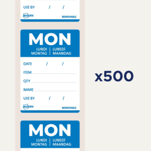 Etichette rimovibili per tracciabilità alimentare giornaliere Avery 40x56 mm lun/azzurro - DLDMONREV-500 (conf.500)
