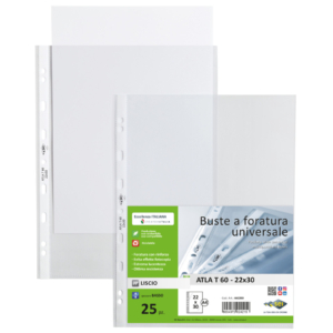 Buste a perforazione universale Sei Rota Atla 22x30 cm in PP basso spessore - finitura liscia - conf. 25 pz - 662203