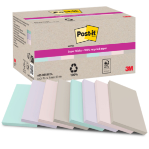 Foglietti riposizionabili Post-it® Super Sticky in carta riciclata 76x127 mm - colori assortiti - 70 foglietti/blocchetto (conf.8)