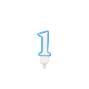 Candelina Party Go bianco e azzurro H.6 cm n° 1 EA0205