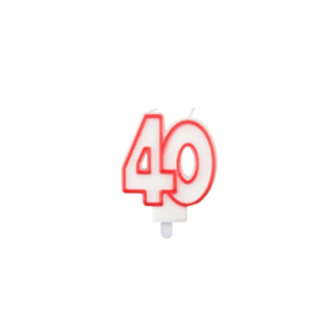 Candelina Party Go bianca e rossa H.7,5 cm 40 anni EA0041