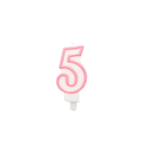 Candelina Party Go bianco e rosa H.6 cm n° 5 EA0199