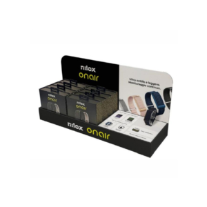 Espositore da banco 20 bracciali fitness band in cartotecnica Nilox con prodotto al tocco - EXPONILOXONAIR