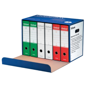 Registratori con custodia Esselte Oxford Box G85 Italia protocollo 54,5x36,5 cm - dorso 8 cm - assortiti Italia (conf.6)