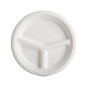 Piatto piano a 3 scomparti in canna da zucchero Oasis Green conf. 50 pz Ø 26 cm OAS-007CA