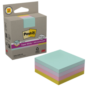 Foglietti riposizionabili Post-it® Super Sticky in carta riciclata 76x76 mm - giallo, rosa, menta, lilla - cubo 276 foglietti