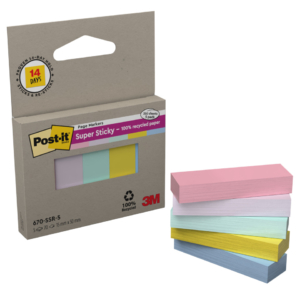 Segnapagina Post-it® Super Sticky in carta riciclata 15x50 mm - colori assortiti - 70 segnapagina (conf.5)
