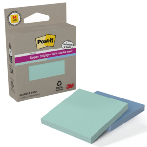 Foglietti riposizionabili Post-it® Super Sticky in carta riciclata 76x76 mm - 70 foglietti - menta e blu (conf.2 blocchetti)