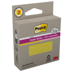 Foglietti riposizionabili Post-it® Super Sticky in carta riciclata 76x76 mm -  70 foglietti - giallo e rosa (conf.2 blocchetti)
