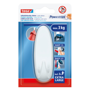 Gancio autoadesivo XL Tesa Powerstrips bianco - 3,8x10,5 cm ovale - tenuta  fino a 3 kg - 59025-00001-00