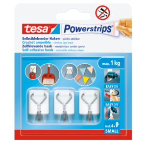 Ganci autoadesivi in filo metallico Tesa Powerstrips S bianco - tenuta  fino a 1 kg - 57615-00001-00 (conf.3)