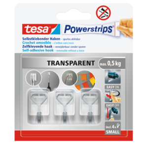 Ganci autoadesivi in filo metallico Tesa Powerstrips S trasparente - tenuta  fino a 0,5 kg - 58620-00001-00 (conf.3)