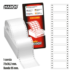 Etichette autoadesive bianche permanenti a modulo continuo 1 corsia Markin 8.000 etichette - 72x36,2 mm (conf.1000 fogli)