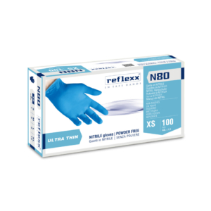 Guanti monouso in nitrile senza polvere Reflexx per pulizia/igiene ambidestri - TG XS DPI Cat. III conf. 100 pz N80B/XS