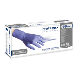 Guanti monouso in nitrile senza polvere Reflexx per uso medicale ambidestri - TG XXL DPI Cat. III conf. 50 pz R99/XXL