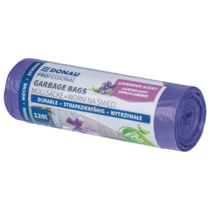 Sacchi profumati per rifiuti inorganici Donau Professional 120 L 122x70 cm - 24 µm lavanda - 22224432-09 (rotolo 10 sacchi)