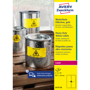 Etichette in poliestere Avery - laser - gialle - 99,1x139 mm - 20 fogli (conf.80 etichette)