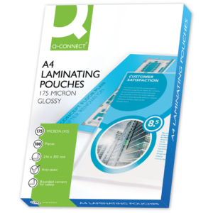 Pouches per plastificatrici Q-Connect 216x303 mm lucide A4 finitura lucida 175µm - KF11342 (conf.100)