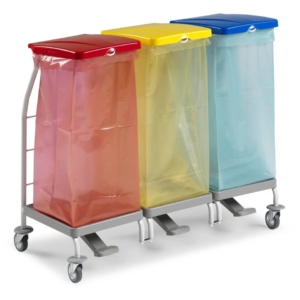 Carrello raccolta rifiuti in metallo verniciato Rilsan Dust 4165 con pedali - 48x110x95 cm TTS 3 x 70 litri - 00004165