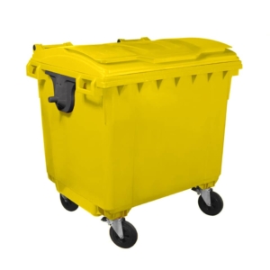 Cassonetto portarifiuti carrellato 1100 litri con coperchio piano e maniglie a labbro Mobil Plastic Giallo