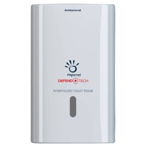 Dispenser antibatterico per carta igienica interfogliata Defend Tech - 26,5x16,5x13,5 cm Papernet Bianco