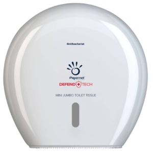 Dispenser antibatterico per carta igienica Mini Jumbo Defend Tech - 24,9x25,7x14,8 cm Papernet Bianco