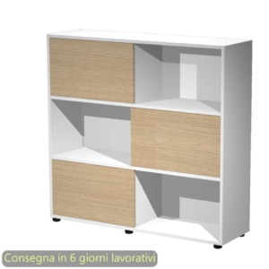 Libreria media Tetris 3 ripiani con ante scorrevoli 120x35xh.116,2 cm Artexport Bianco/Rovere - 17065/3C