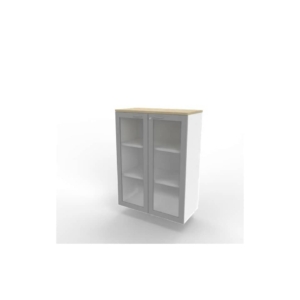 Armadio medio ante vetro telaio MDF - top Rovere scocca Bianca 90x45xh.123,2 cm Practika Quadrifoglio - ECEM90T-RK-BA-V3