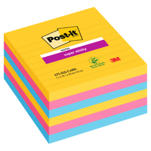 Foglietti Post-it® Super Sticky Notes a righe - Formato XL - Rio de Janeiro - 101x101 mm (conf.6 da 90 fogli Giallo, fucsia, Blu mediterraneo)